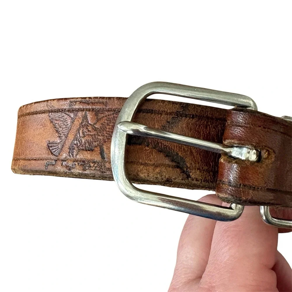 Vintage Auburn Tigers Leather Belt Brown Embossed Eagle‎ Logo Mens Size 32 34